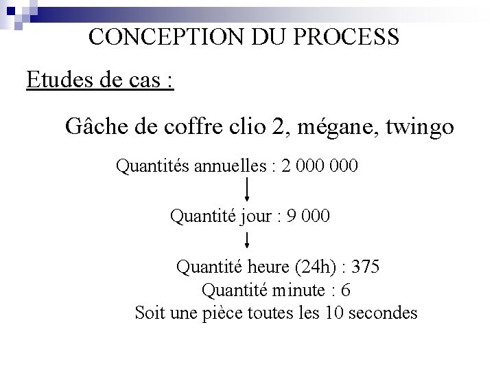 CONCEPTION DU PROCESS Etudes de cas : Gâche de coffre clio 2, mégane, twingo