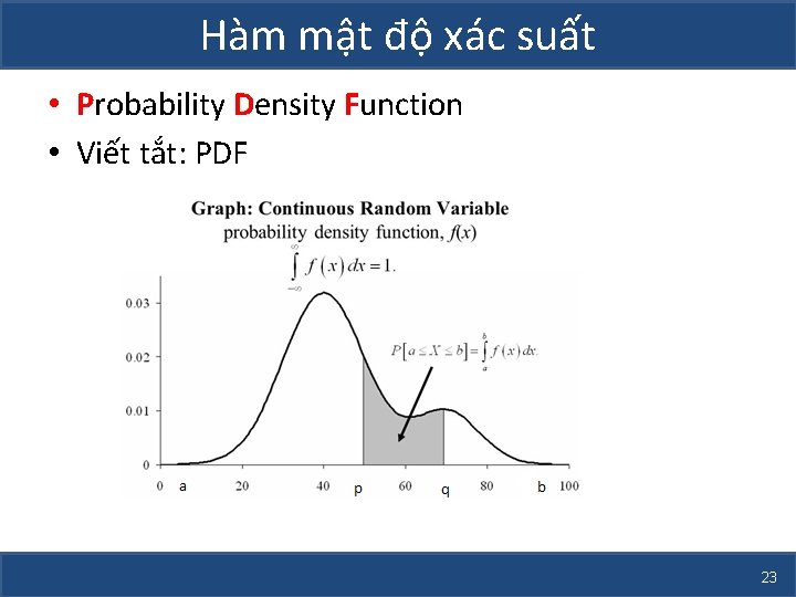 Hàm mật độ xác suất • Probability Density Function • Viết tắt: PDF 23