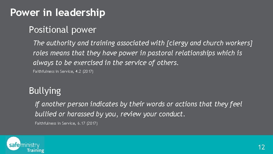 Power in leadership Positional power The authority and training associated with [clergy and church