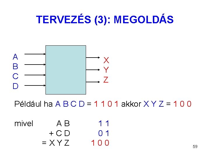 TERVEZÉS (3): MEGOLDÁS A B C D X Y Z Például ha A B