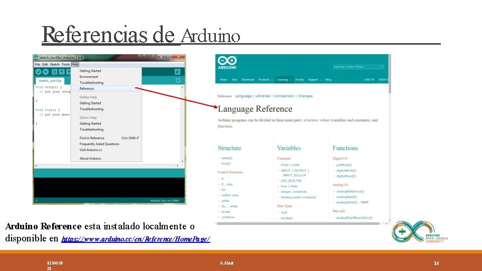 Referencias de Arduino Reference esta instalado localmente o disponible en https: / / www.