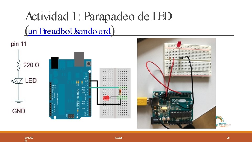 Actividad 1: Parapadeo de LED (un Breadbo. Usando ard) 12/30/20 21 A. Alvear 20