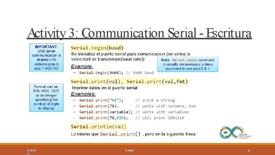 Activity 3: Communication Serial - Escritura 12/30/20 21 A. Alvear 26 