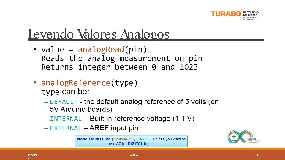 Leyendo Valores Analogos 12/30/20 21 A. Alvear 31 
