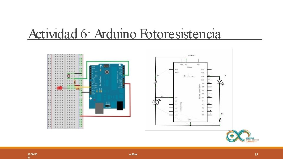 Actividad 6: Arduino Fotoresistencia 12/30/20 21 A. Alvear 35 