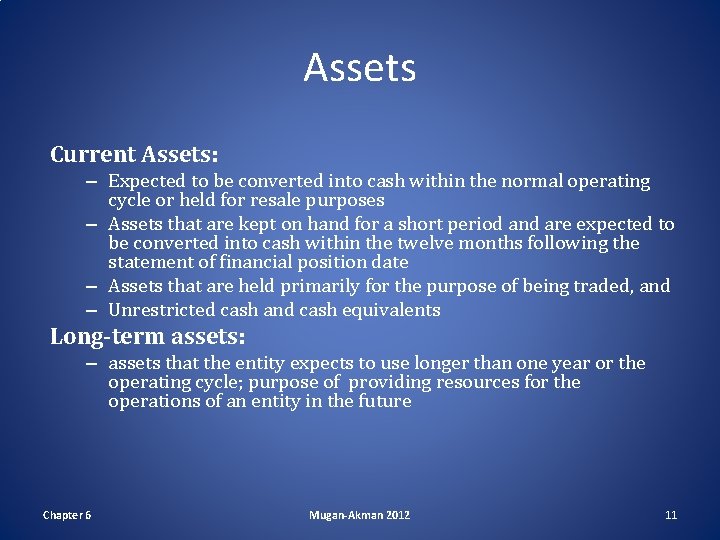 Assets Current Assets: – Expected to be converted into cash within the normal operating