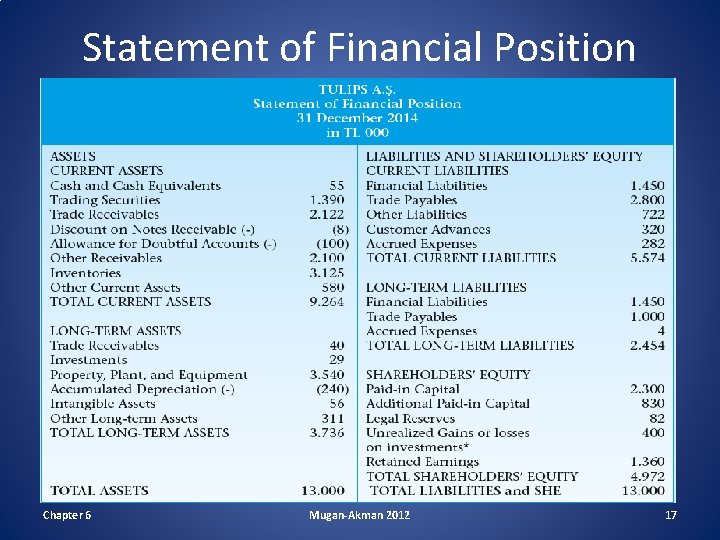 Statement of Financial Position Chapter 6 Mugan-Akman 2012 17 