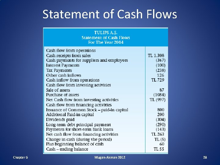 Statement of Cash Flows Chapter 6 Mugan-Akman 2012 28 