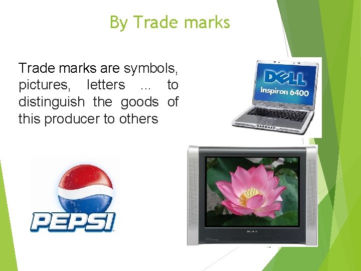 By Trade marks are symbols, pictures, letters. . . to distinguish the goods of