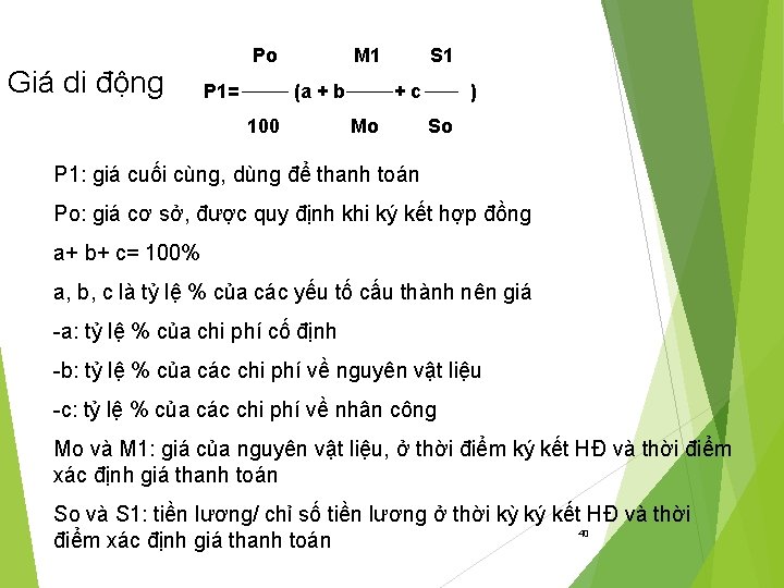 Giá di động Po P 1= M 1 (a + b 100 S 1