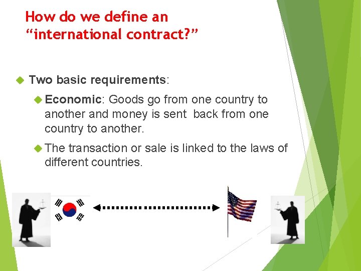How do we define an “international contract? ” Two basic requirements: Economic: Goods go