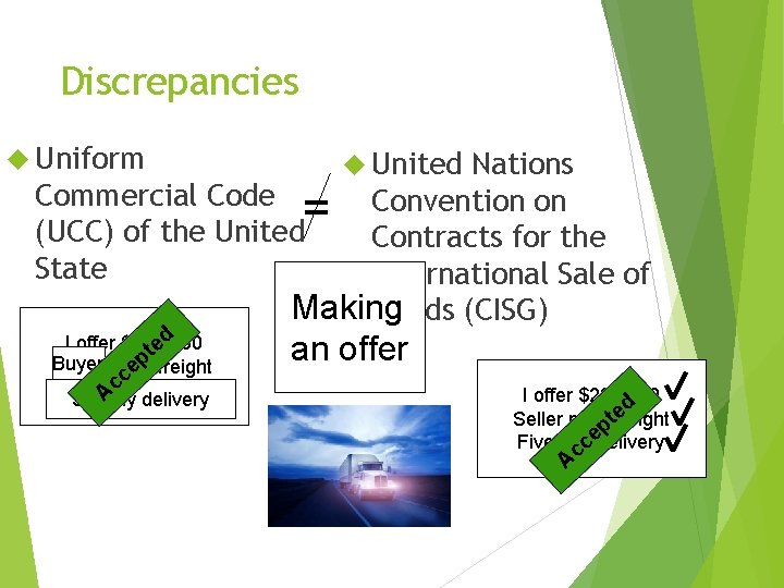 Discrepancies Uniform Nations Commercial Code Convention on = (UCC) of the United Contracts for