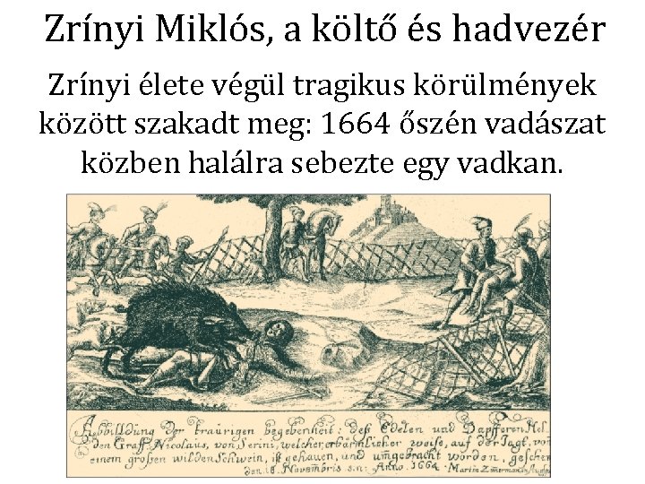Zrínyi Miklós, a költő és hadvezér Zrínyi élete végül tragikus körülmények között szakadt meg: