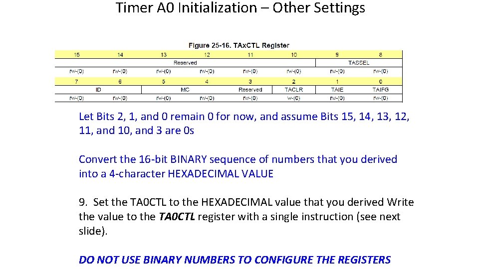 Timer A 0 Initialization – Other Settings Let Bits 2, 1, and 0 remain