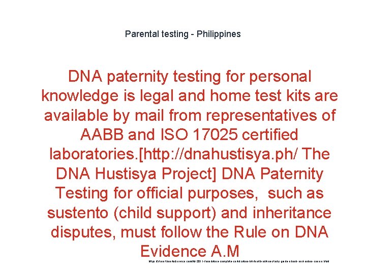 Parental testing - Philippines DNA paternity testing for personal knowledge is legal and home