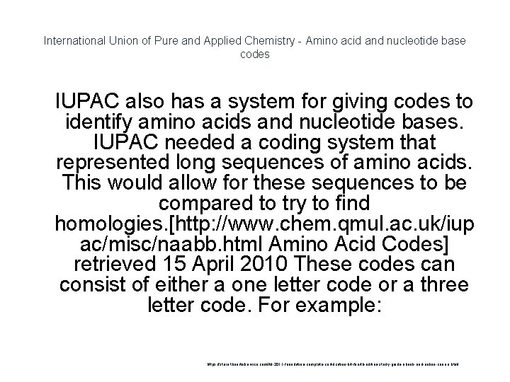 International Union of Pure and Applied Chemistry - Amino acid and nucleotide base codes