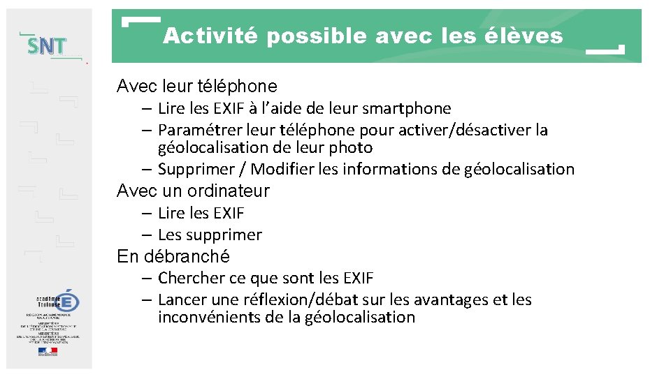 SNT Activité possible avec les élèves Avec leur téléphone – Lire les EXIF à SNT Activité possible avec les élèves Avec leur téléphone – Lire les EXIF à