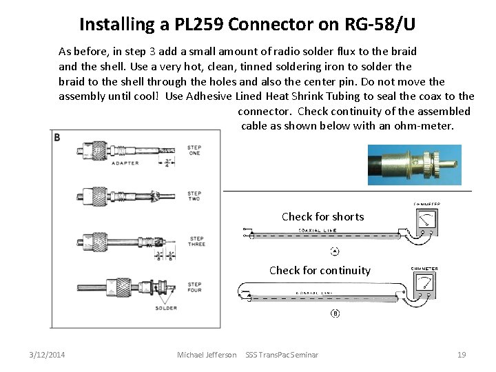 Installing a PL 259 Connector on RG-58/U As before, in step 3 add a