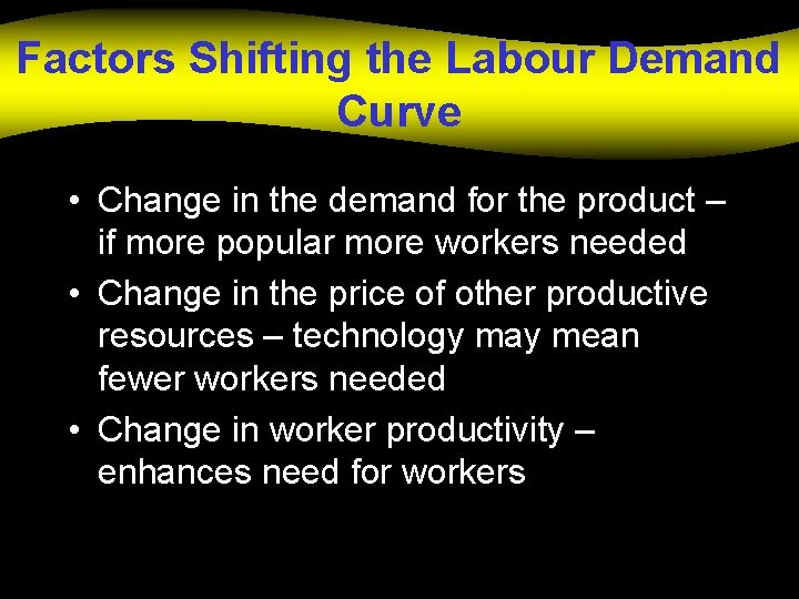 Factors Shifting the Labour Demand Curve • Change in the demand for the product