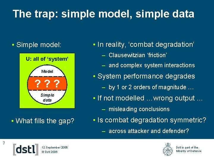 The trap: simple model, simple data • Simple model: U: all of ‘system’ Model