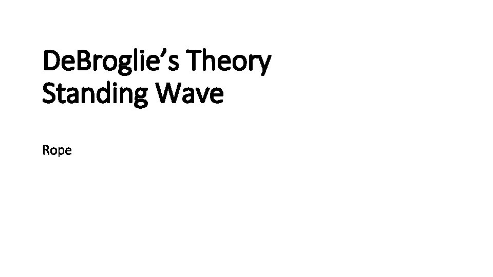 De. Broglie’s Theory Standing Wave Rope 