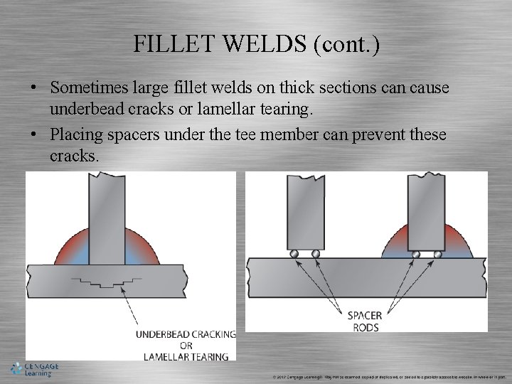 FILLET WELDS (cont. ) • Sometimes large fillet welds on thick sections can cause