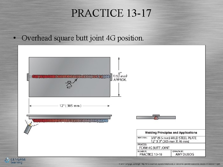 PRACTICE 13 -17 • Overhead square butt joint 4 G position. 