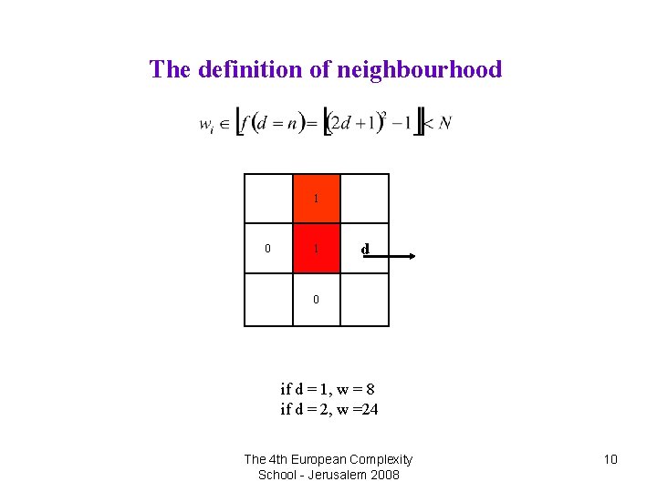 The definition of neighbourhood 1 0 1 d 0 if d = 1, w