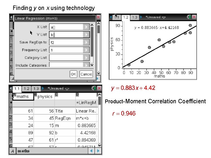 Finding y on x using technology Product-Moment Correlation Coefficient 