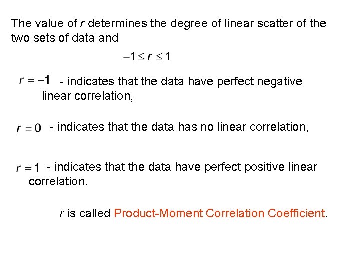 The value of r determines the degree of linear scatter of the two sets