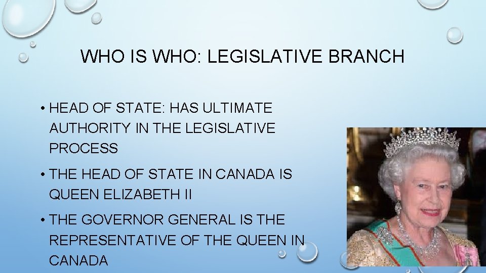 WHO IS WHO: LEGISLATIVE BRANCH • HEAD OF STATE: HAS ULTIMATE AUTHORITY IN THE