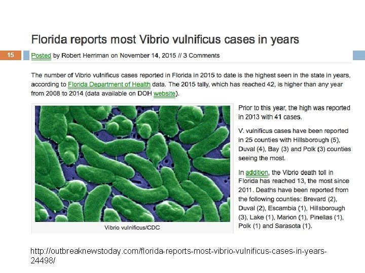 15 http: //outbreaknewstoday. com/florida-reports-most-vibrio-vulnificus-cases-in-years 24498/ 