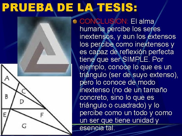 PRUEBA DE LA TESIS: CONCLUSION: El alma humana percibe los seres inextensos, y aun