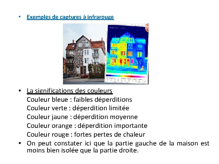  • Exemples de captures à infrarouge • La significations des couleurs Couleur bleue