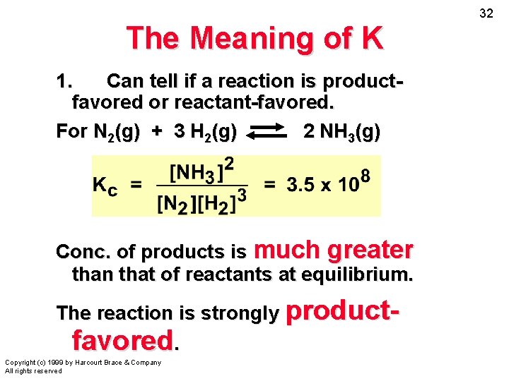 The Meaning of K 1. Can tell if a reaction is productfavored or reactant-favored.