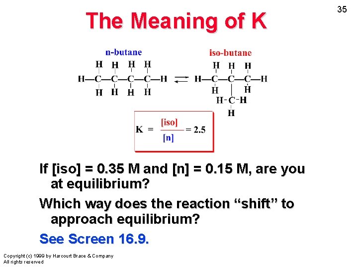 The Meaning of K If [iso] = 0. 35 M and [n] = 0.