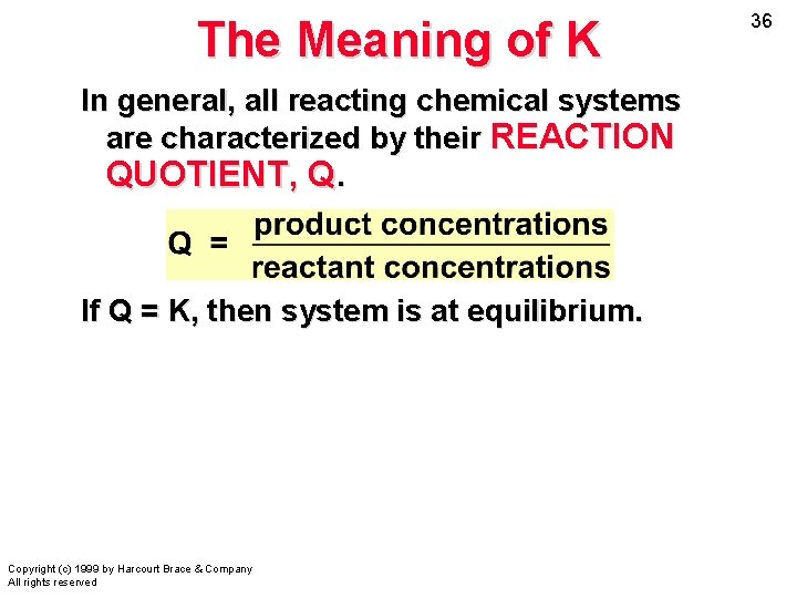 The Meaning of K In general, all reacting chemical systems are characterized by their