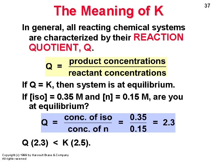 The Meaning of K In general, all reacting chemical systems are characterized by their