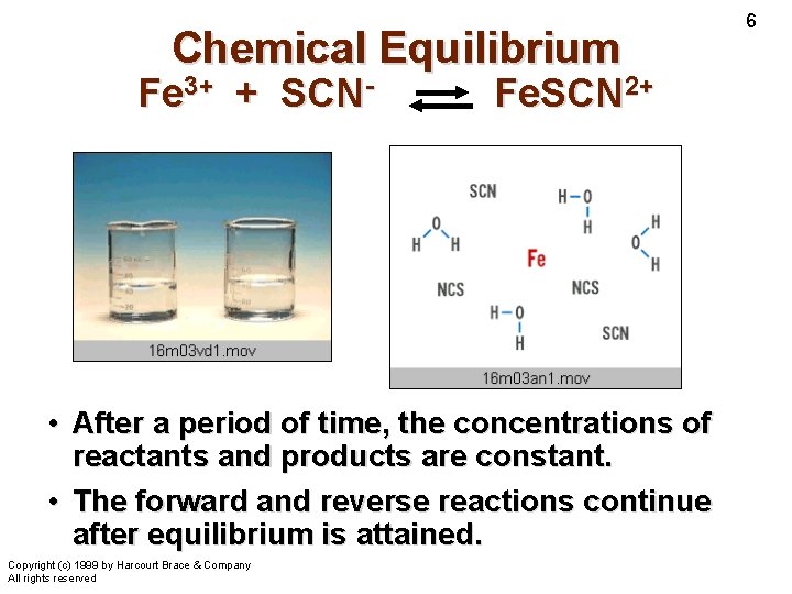 Chemical Equilibrium Fe 3+ + SCN- Fe. SCN 2+ • After a period of