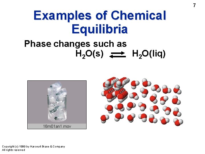 7 Examples of Chemical Equilibria Phase changes such as H 2 O(s) H 2