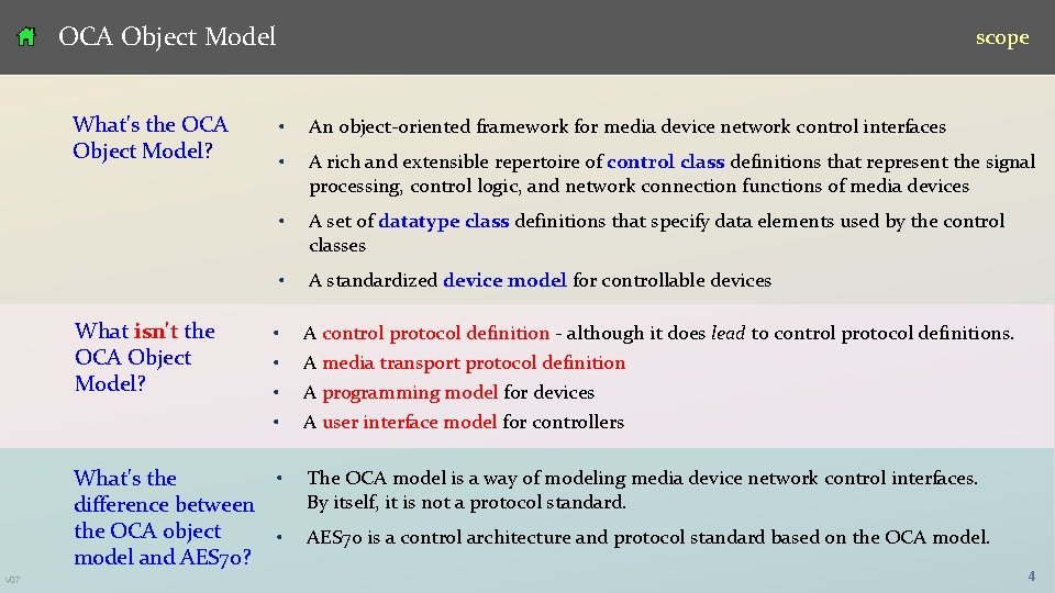 OCA Object Model What's the OCA Object Model? v 07 scope • An object-oriented