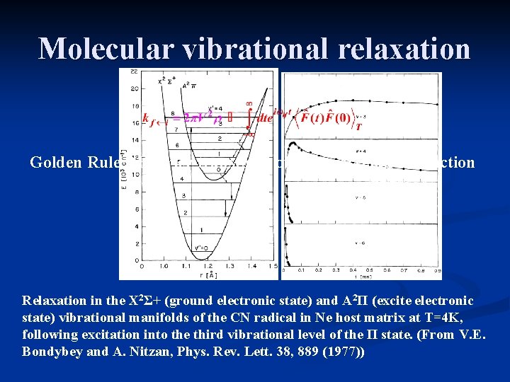 Molecular vibrational relaxation Golden Rule Fourier transform of bath correlation function Relaxation in the