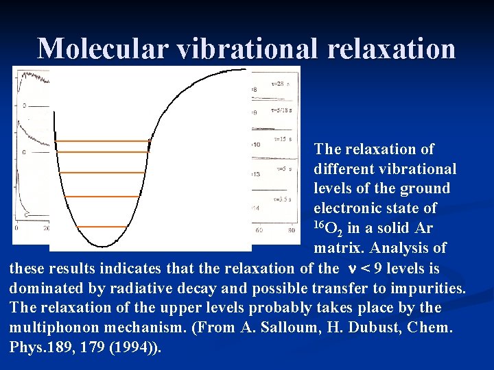 Molecular vibrational relaxation The relaxation of different vibrational levels of the ground electronic state