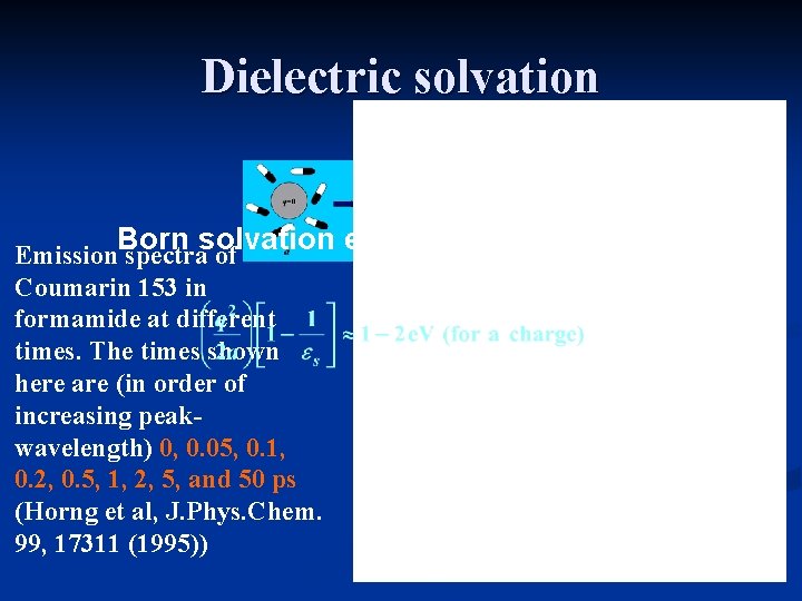 Dielectric solvation Born solvation energy Emission spectra of Coumarin 153 in formamide at different