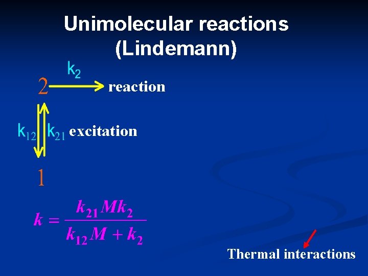 Unimolecular reactions (Lindemann) reaction excitation Thermal interactions 