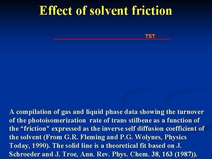 Effect of solvent friction TST A compilation of gas and liquid phase data showing
