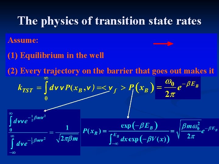 The physics of transition state rates Assume: (1) Equilibrium in the well (2) Every