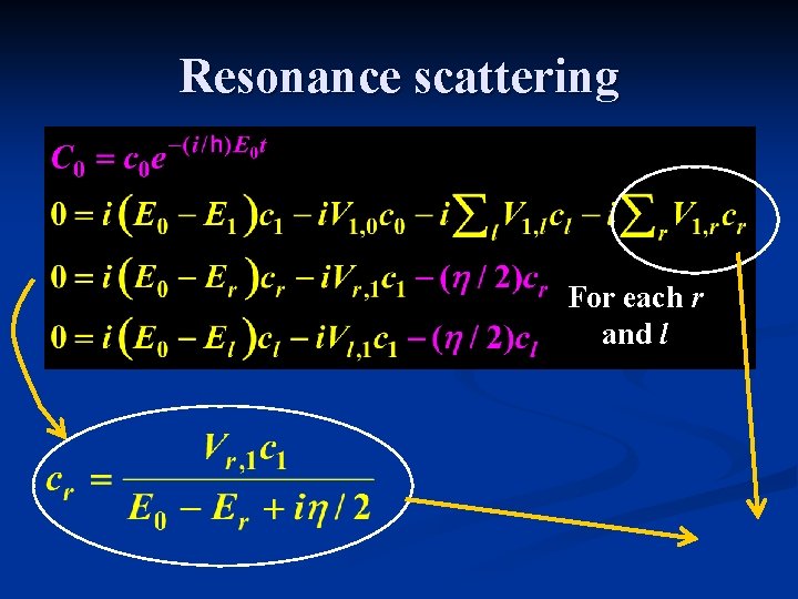 Resonance scattering For each r and l 