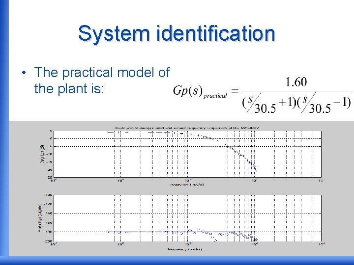 System identification • The practical model of the plant is: 