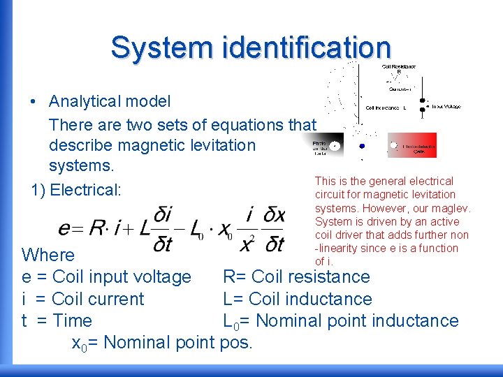 System identification • Analytical model There are two sets of equations that describe magnetic